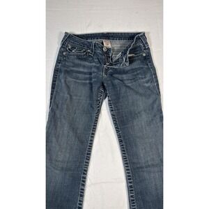True Religion Jeans Womens 28 Blue Bootcut Stretch Embroidered Flap Pockets USA‎